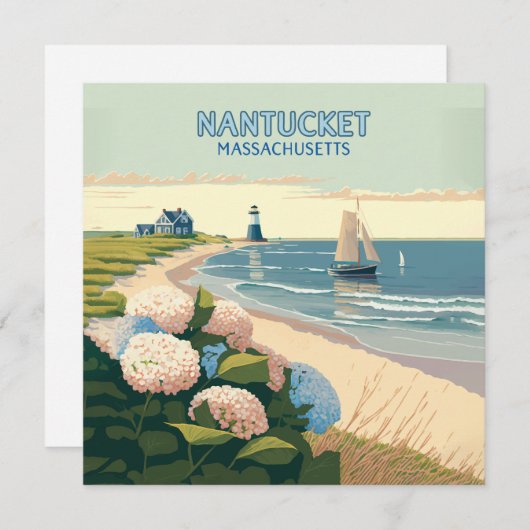 Nantucket Beach Hydrangeas Lighthouse Boat Retro (Voorkant / Achterkant)