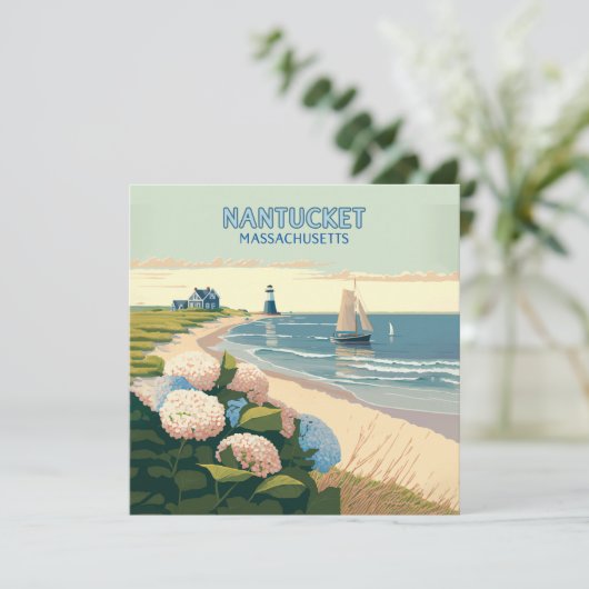Nantucket Beach Hydrangeas Lighthouse Boat Retro (Staand voorkant)