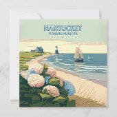 Nantucket Beach Hydrangeas Lighthouse Boat Retro (Voorkant)