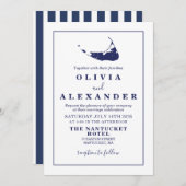 Nantucket bleu marine faire-part de mariage (Devant / Derrière)