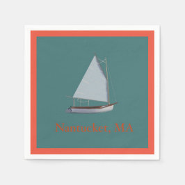 Nantucket Cat Boat. Sailboot Cocktail Napkins. Na Servet