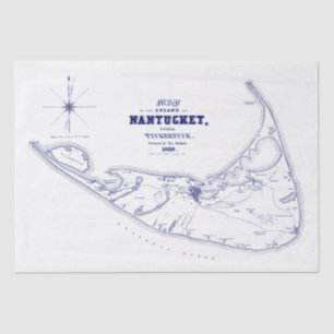 Nantucket Eiland MA Vintage Kaart Marineblauw Tissuepapier