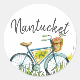 Nantucket  fiets in lavendel veld ronde sticker
