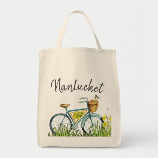 Nantucket fiets in lavendel veld tote bag (Voorkant)