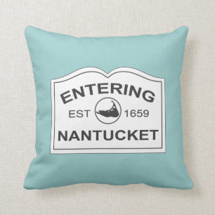 Nantucket Island, Est 1659 met Map in Aqua Blauwgr Kussen