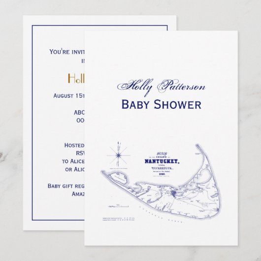 Nantucket Island MA Carte Vintage Marine Blue (Devant / Derrière)