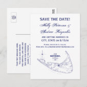 Nantucket Island MA Carte Vintage Marine Blue (Devant / Derrière)