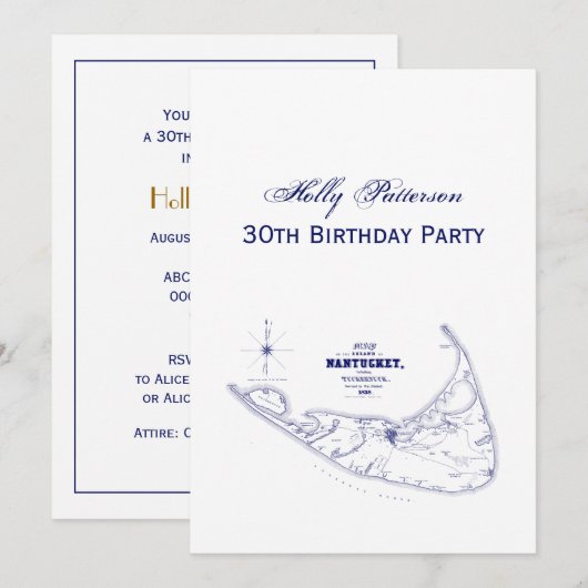 Nantucket Island MA Carte Vintage Marine Blue (Devant / Derrière)