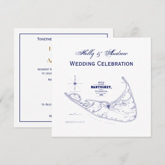 Nantucket Island MA Carte Vintage Marine Blue (Devant / Derrière)