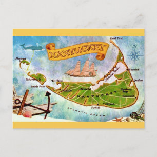 Nantucket Island MA Kaart Ansichtkaart