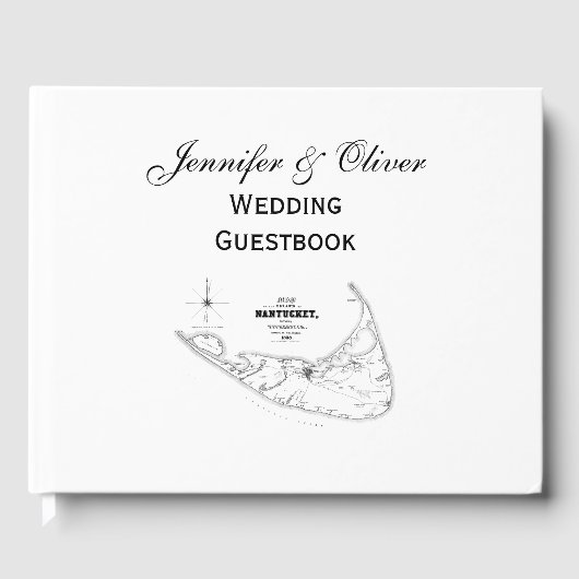 Nantucket Island MA Map Black Gastenboek (Voorkant)