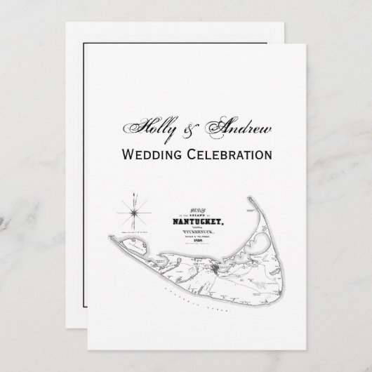 Nantucket Island MA Map Black Kaart (Voorkant / Achterkant)