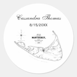 Nantucket Island MA  Map Black Ronde Sticker