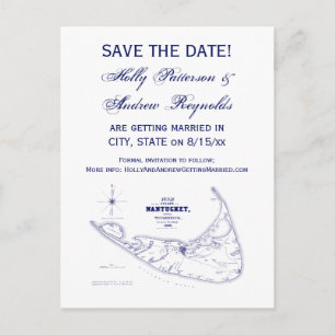 Nantucket Island MA  Map Navy Blue Aankondigingskaart