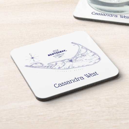 Nantucket Island MA Map Navy Blue Bier Onderzetter (Linkerzijde)