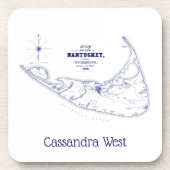 Nantucket Island MA Map Navy Blue Bier Onderzetter (Voorkant)