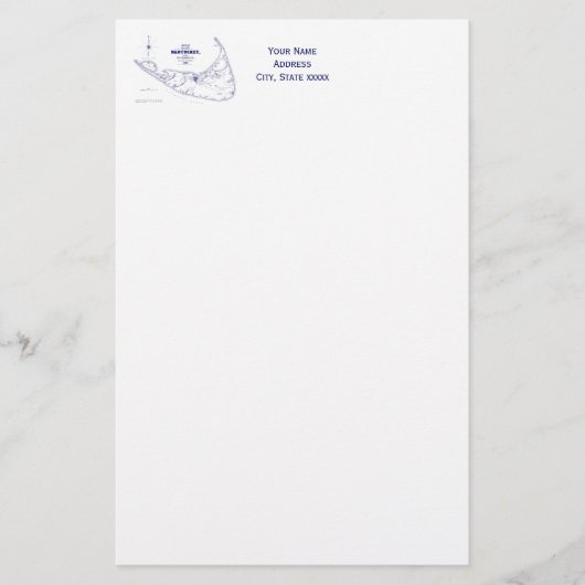 Nantucket Island MA  Map Navy Blue Briefpapier (Voorkant)