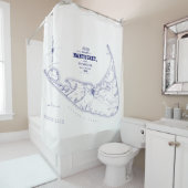 Nantucket Island MA Map Navy Blue Douchegordijn (In situ)