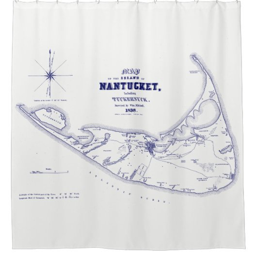 Nantucket Island MA Map Navy Blue Douchegordijn (Voorkant)