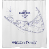 Nantucket Island MA  Map Navy Blue Douchegordijn (Voorkant)