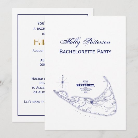 Nantucket Island MA Map Navy Blue Kaart (Voorkant / Achterkant)