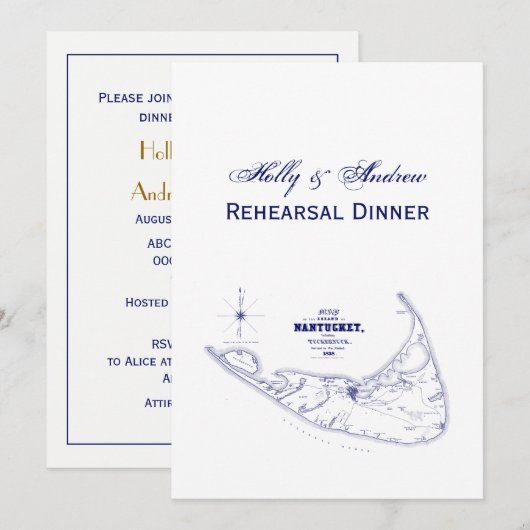 Nantucket Island MA Map Navy Blue Kaart (Voorkant / Achterkant)