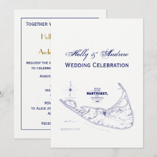 Nantucket Island MA  Map Navy Blue Kaart