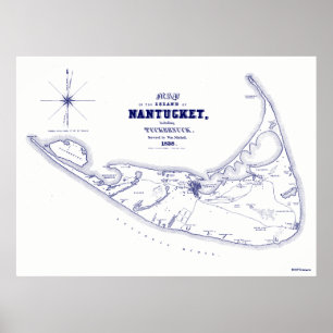 Nantucket Island MA Map Navy Blue Poster