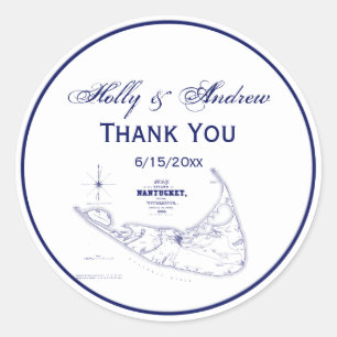Nantucket Island MA Map Navy Blue Ronde Sticker