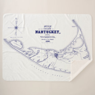 Nantucket Island MA  Map Navy Blue Sherpa Deken
