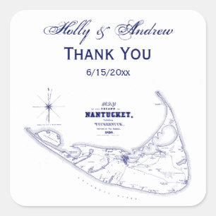 Nantucket Island MA Map Navy Blue Vierkante Sticker