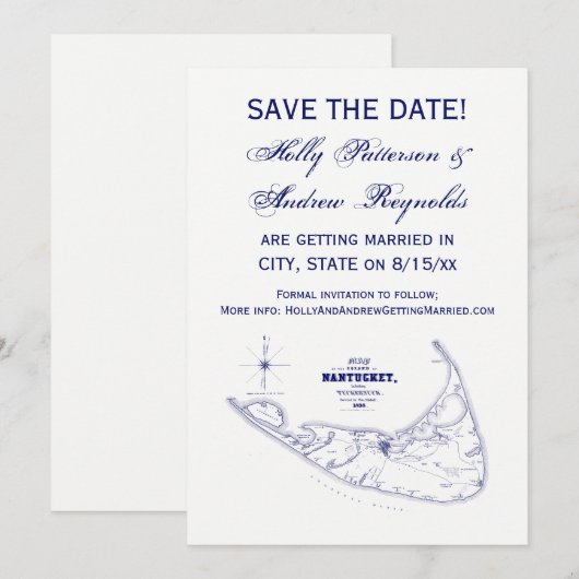 Nantucket Island MA Vintage Kaart Navy Blauwe (Voorkant / Achterkant)