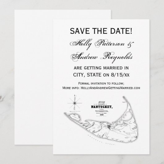 Nantucket Island MA Vintage Kaart Zwart (Voorkant / Achterkant)