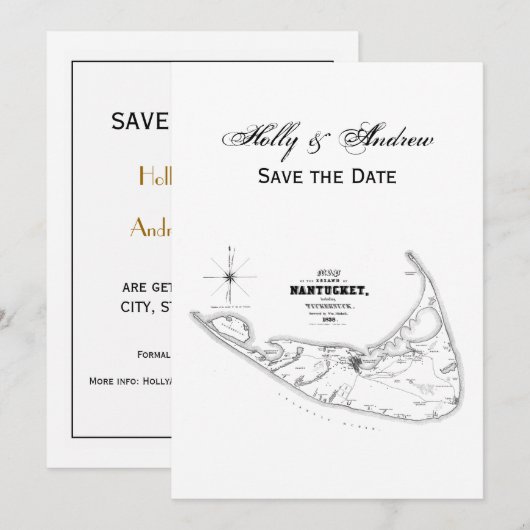 Nantucket Island MA Vintage Kaart Zwart (Voorkant / Achterkant)