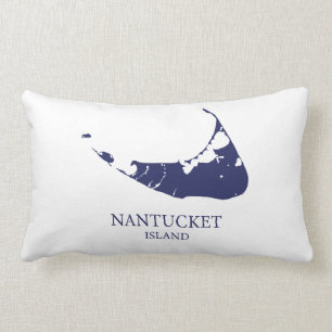 Nantucket Island Map navy blue Lumbar Pillow Kussen