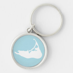 Nantucket Island Map Polka Dot in White & Blue Sleutelhanger