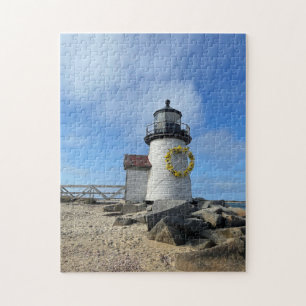 Nantucket Lighthouse met lente Wreath Legpuzzel