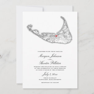 Nantucket MA Kaart Elegante Zwart-Wit Trouwen