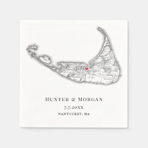 Nantucket MA Kaart Elegante Zwart-Wit Trouwen Servet