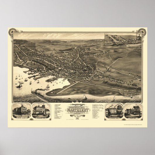 Nantucket, MA Panoramic Map - 1881 Poster (Voorkant)