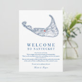Nantucket MA Wedding Welkom Reisroute Marine Blauw Bedankkaart (Staand voorkant)