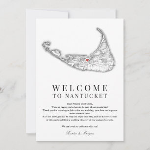 Nantucket MA Wedding Welkom Route Zwart Wit Bedankkaart