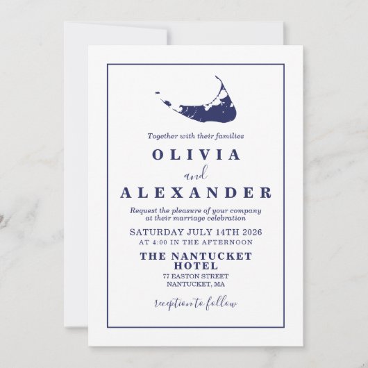 Nantucket marine blauwe bruiloft Uitnodiging (Voorkant)