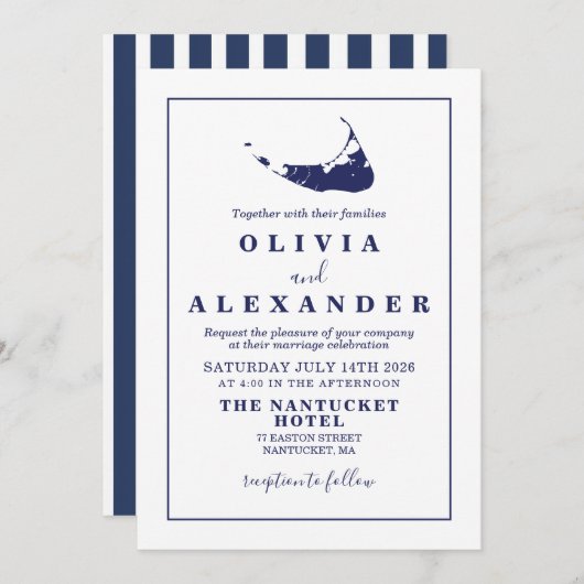 Nantucket marine blauwe bruiloft Uitnodiging (Voorkant / Achterkant)