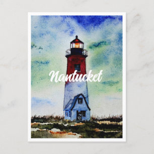 Nantucket Massachusetts Vuurtoren Waterverf Feestdagenkaart