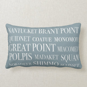 Nantucket Place Names Blue Hazelnut & White Kussen