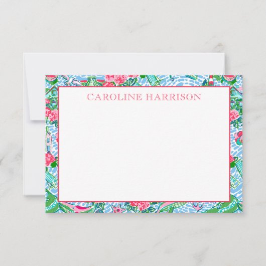 Nantucket Preppy Palm Beach Pattern Monogrammed Bedankkaart (Voorkant)