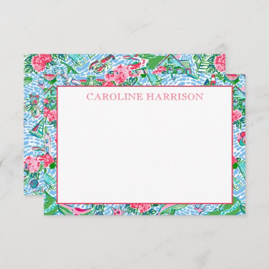 Nantucket Preppy Palm Beach Pattern Monogrammed Bedankkaart (Voorkant / Achterkant)