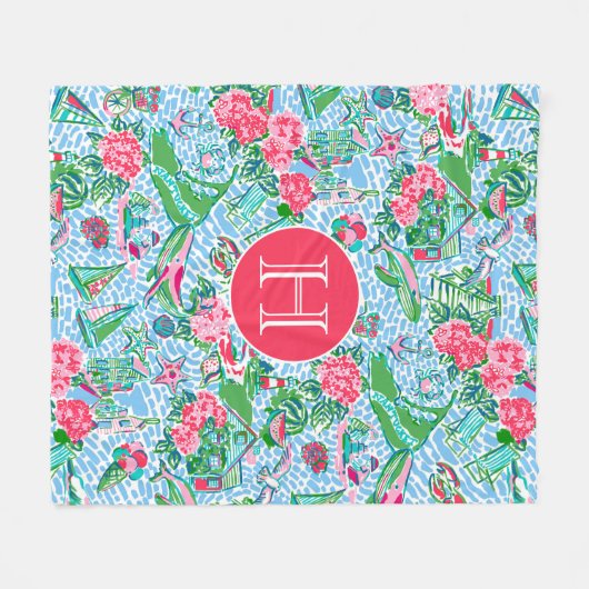 Nantucket Preppy Palm Beach Pattern Monogrammed Fleece Deken (Voorkant (Horizontaal))