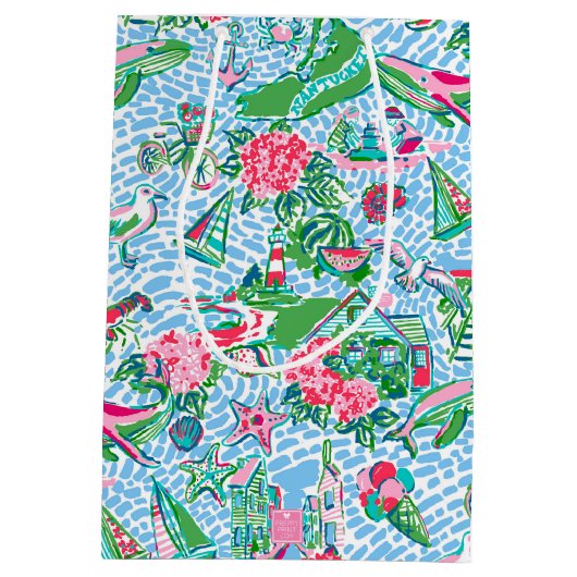 Nantucket Preppy Palm Beach Pattern Monogrammed Medium Cadeauzakje (Achterkant)